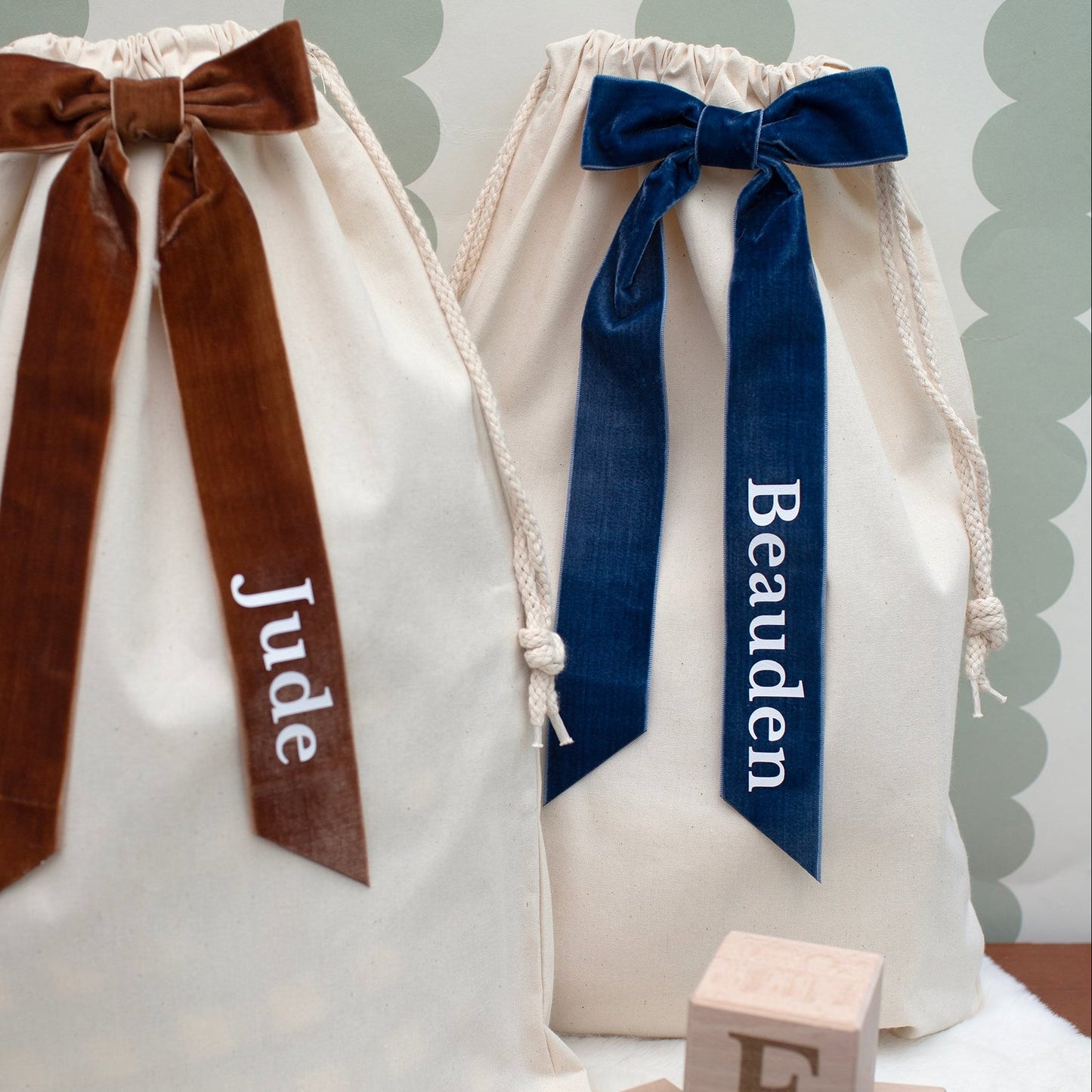 Mabel & Fox - Personalised Velvet Bow Gift Sack